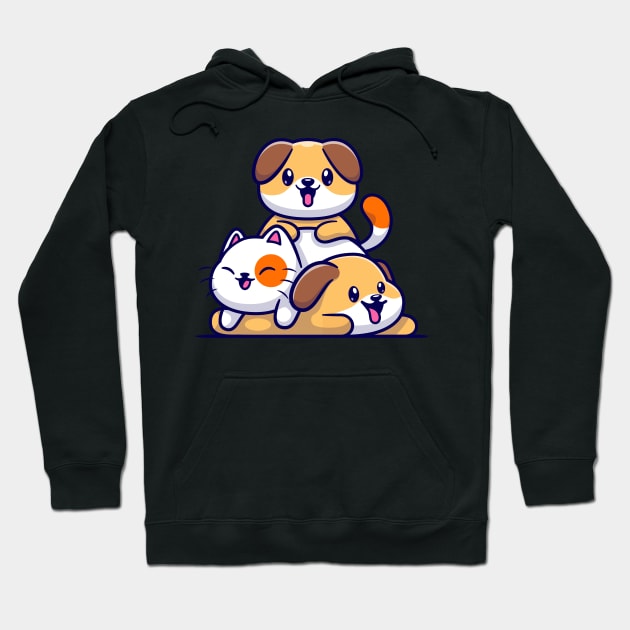 Cute Dog And Cat Playing Cartoon Hoodie by Catalyst Labs